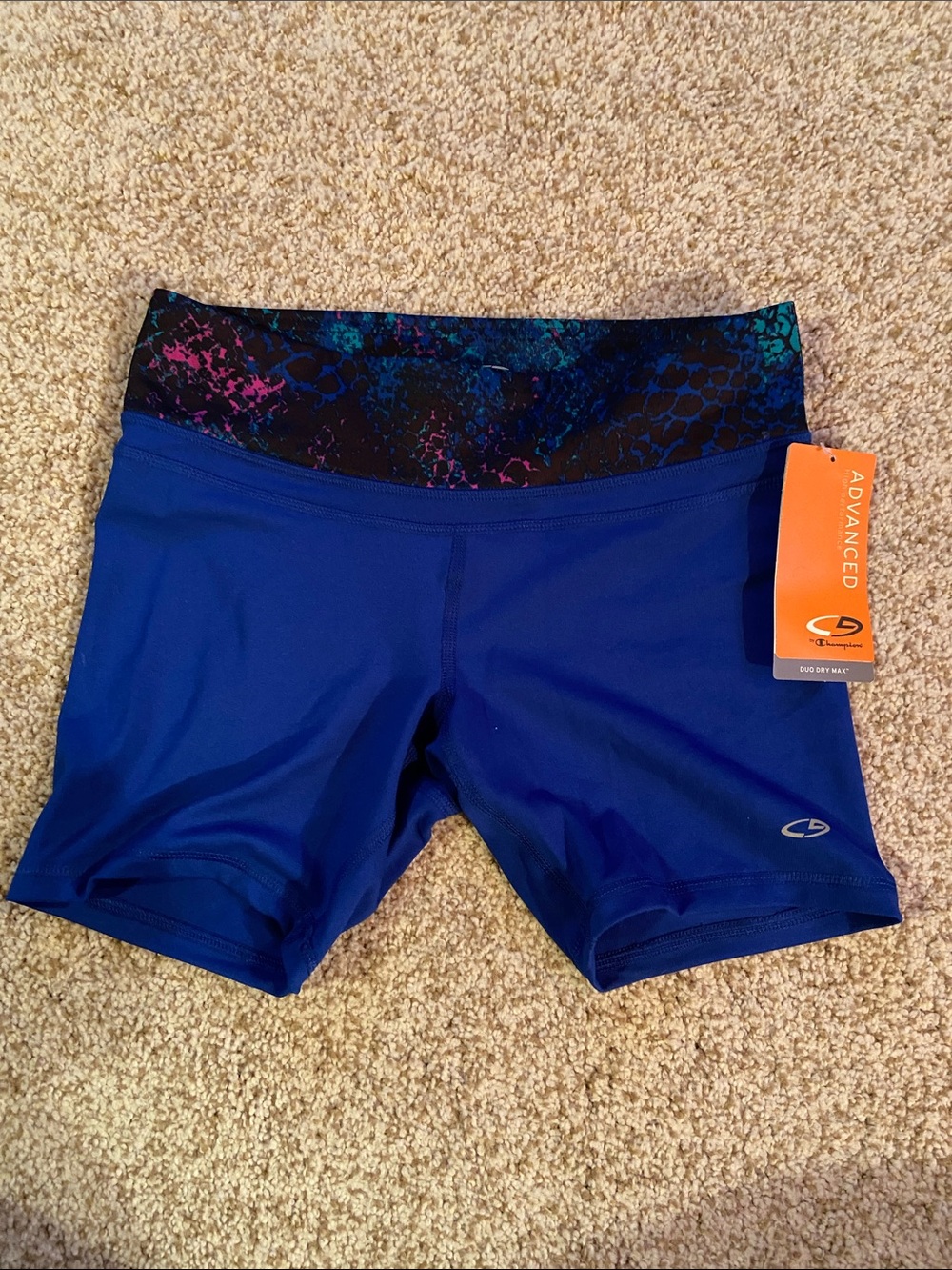 Champion Blue Women's Performance Bike Shorts with Multicolor Waistband